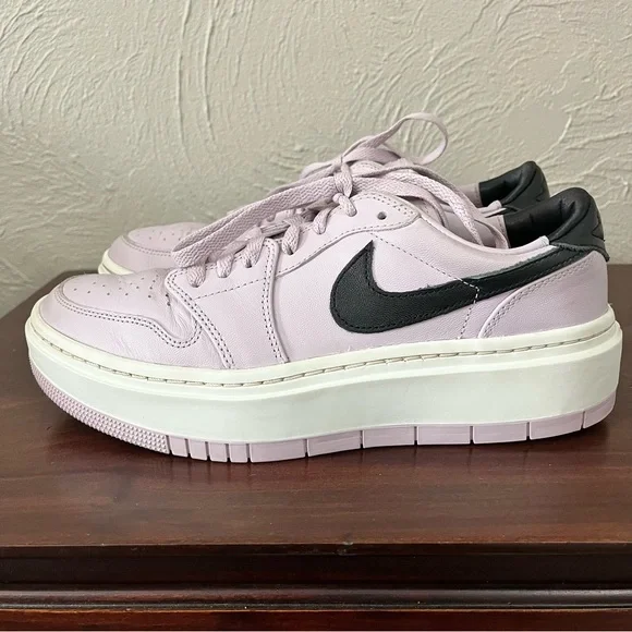 Nike Jordan 1 Elevate Low Shoes Womens 9.5 Purple Black Leather Platform Sneaker - Picture 1 of 7